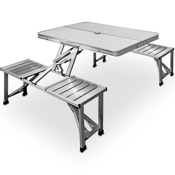 Opvouwbare campingtafel met 4 zitplaatsen - zilver - Afbeelding 1