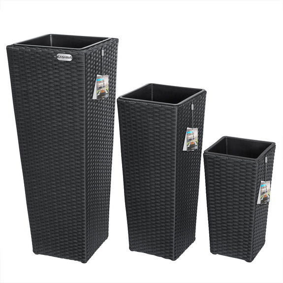 Bloempot / Plantenbak Set - Polyrattan - Set van 3 - Zwart - Afbeelding 10