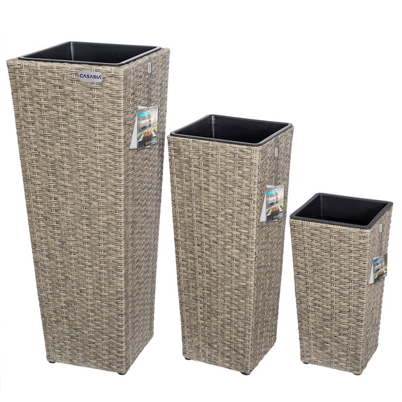 Bloempot / Plantenbak Set - Polyrattan - Set van 3 - Crème - Afbeelding 9