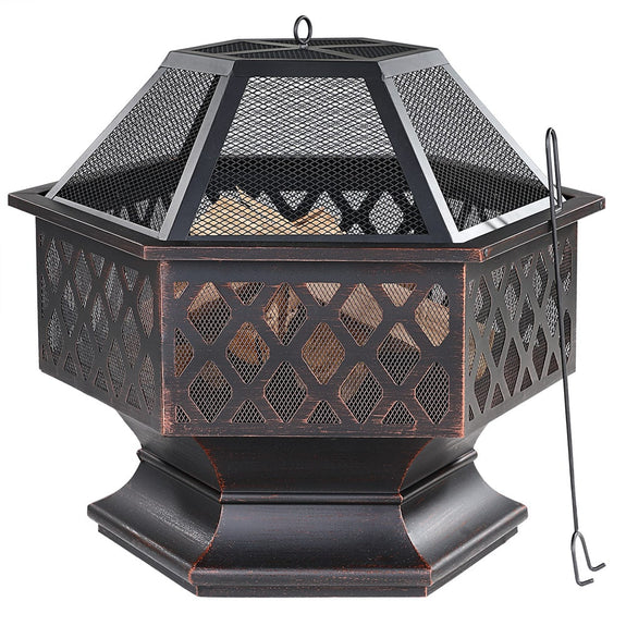 Zeshoekige vuurkorf met deksel - 70 x 60,5 x 62,5 cm - Afbeelding 1