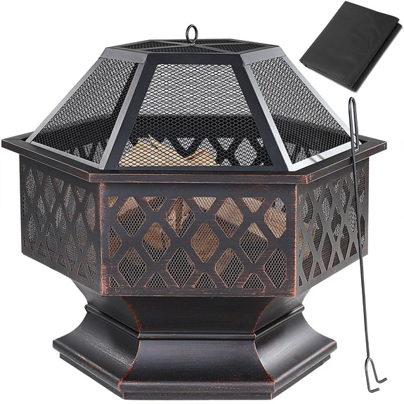 Zeshoekige vuurkorf met deksel - 70 x 60,5 x 62,5 cm - Afbeelding 2