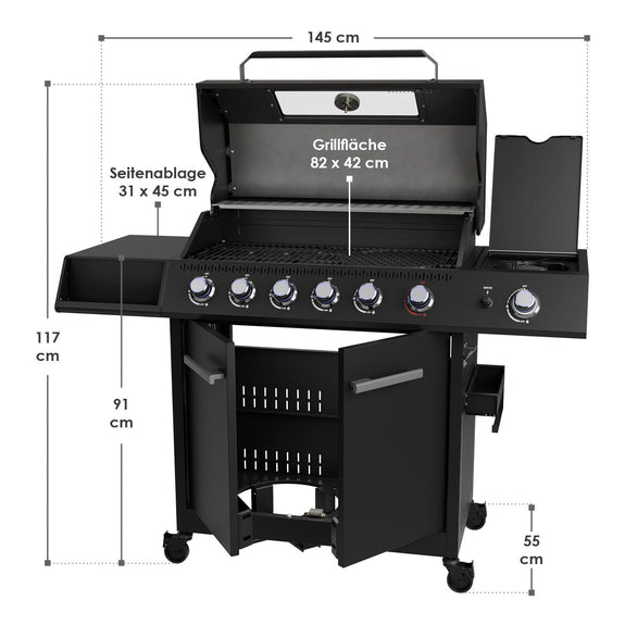 BBQ gasgrill Tennessee met 6 branders en zijbrander - Afbeelding 10
