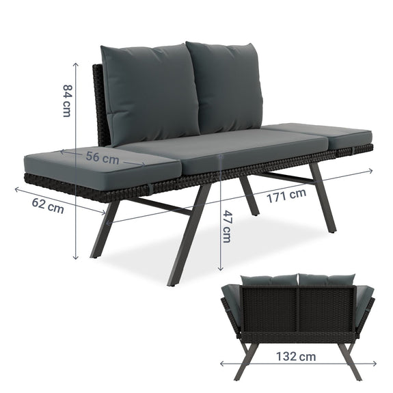 2-in-1 polyrattan tuinbank Calvia met ligfunctie - Afbeelding 9