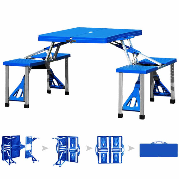 Opvouwbare campingtafel met 4 zitplaatsen - blauw - Afbeelding 4