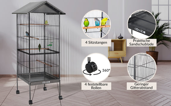 Vogelkooi XXL met standaard en wielen - Afbeelding 3