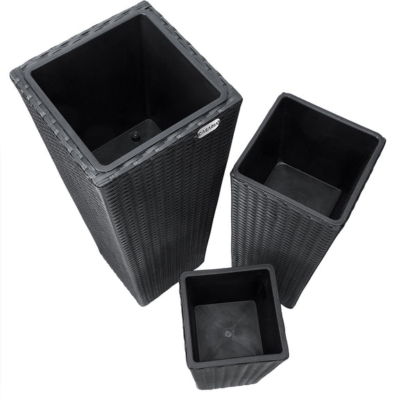Bloempot / Plantenbak Set - Polyrattan - Set van 3 - Zwart - Afbeelding 3