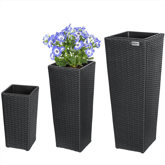 Bloempot / Plantenbak Set - Polyrattan - Set van 3 - Zwart - Afbeelding 1