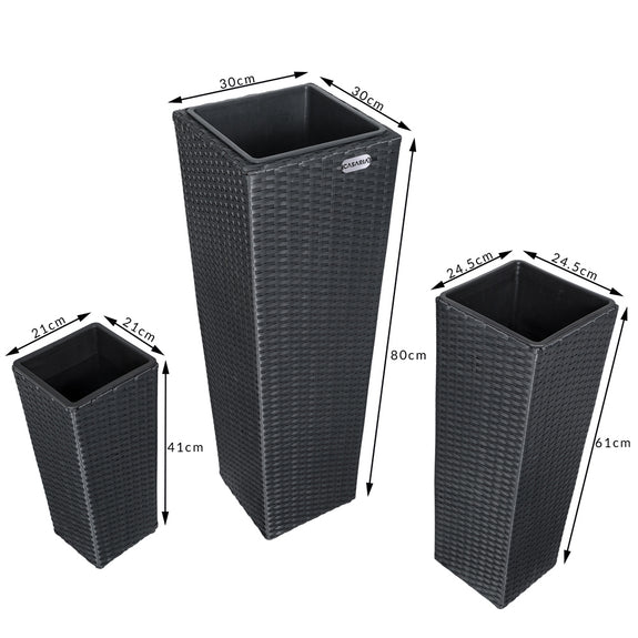 Bloempot / Plantenbak Set - Polyrattan - Set van 3 - Zwart - Afbeelding 5