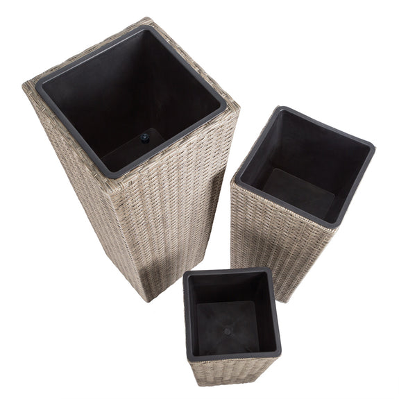 Bloempot / Plantenbak Set - Polyrattan - Set van 3 - Crème - Afbeelding 3