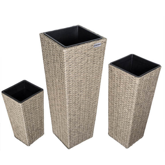 Bloempot / Plantenbak Set - Polyrattan - Set van 3 - Crème - Afbeelding 5