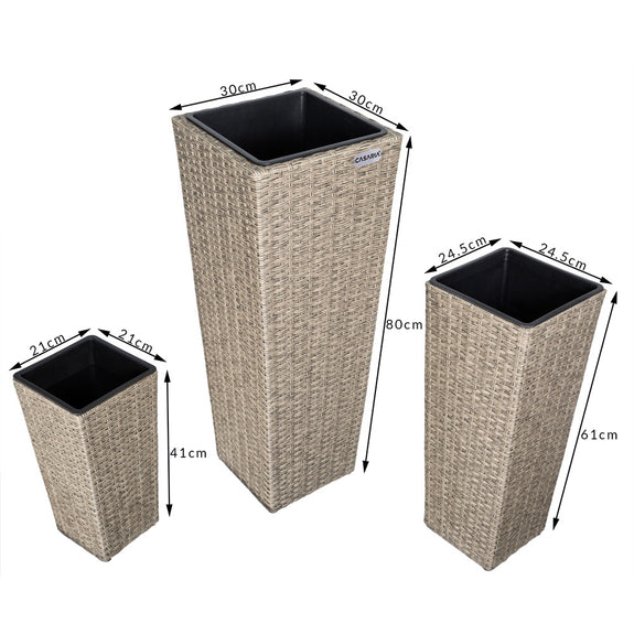 Bloempot / Plantenbak Set - Polyrattan - Set van 3 - Crème - Afbeelding 7