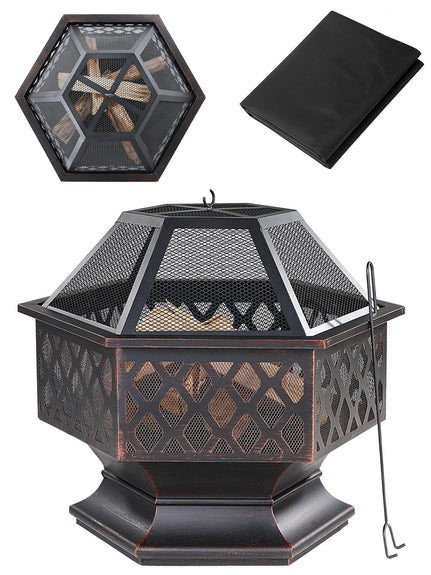 Zeshoekige vuurkorf met deksel - 70 x 60,5 x 62,5 cm - Afbeelding 4