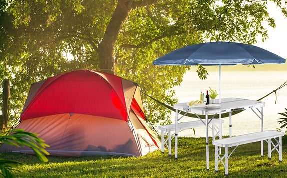Inklapbare campingtafelset 3-delig - wit - Afbeelding 3
