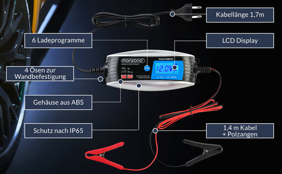 Acculader 6V en 12V voor auto en motor - Afbeelding 2