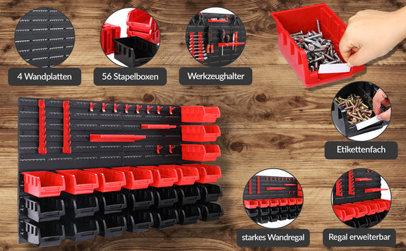Gereedschapswand 86-delig met stapelboxen en houders - Afbeelding 3