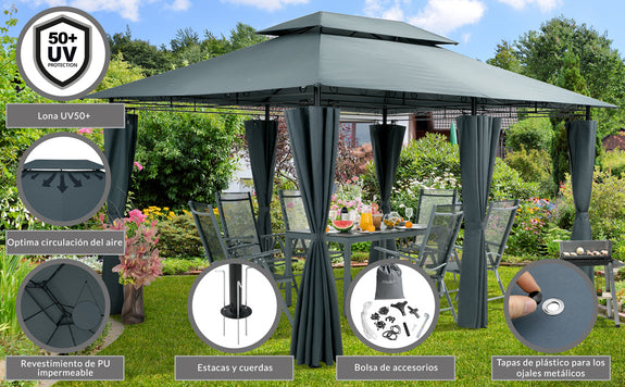 Paviljoen / Tuinpaviljoen Topaz - Antraciet - 3x4m - UV-bescherming 50+ - Afbeelding 1