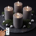 LED Kaarsen van Echte Wax - 10 cm - Set van 4 - Ribbelstructuur - Grijs