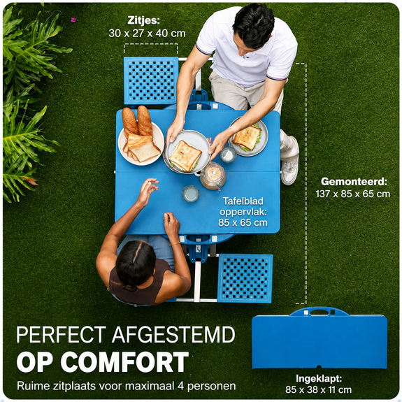 Opvouwbare campingtafel met 4 zitplaatsen - blauw - Afbeelding 2